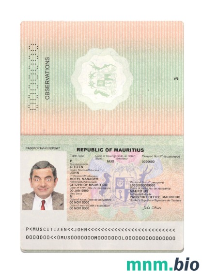 Paszport Mauritiusa 2017-obecnie, szablon w formacie PSD